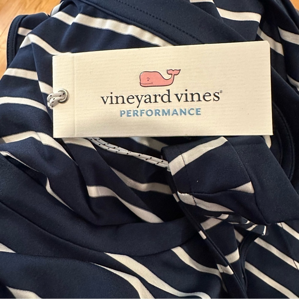 Vineyard Vines Sankaty Side Tie Tank Performance Dress Navy White Stripe XS - Picture 6 of 8